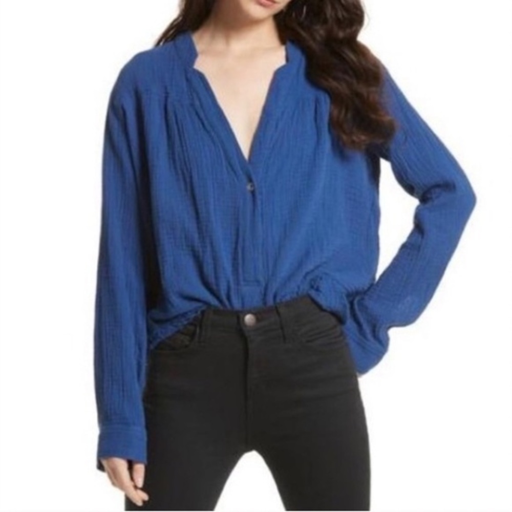 Free People‎ Changing Horizons Blue Blouse Size Small